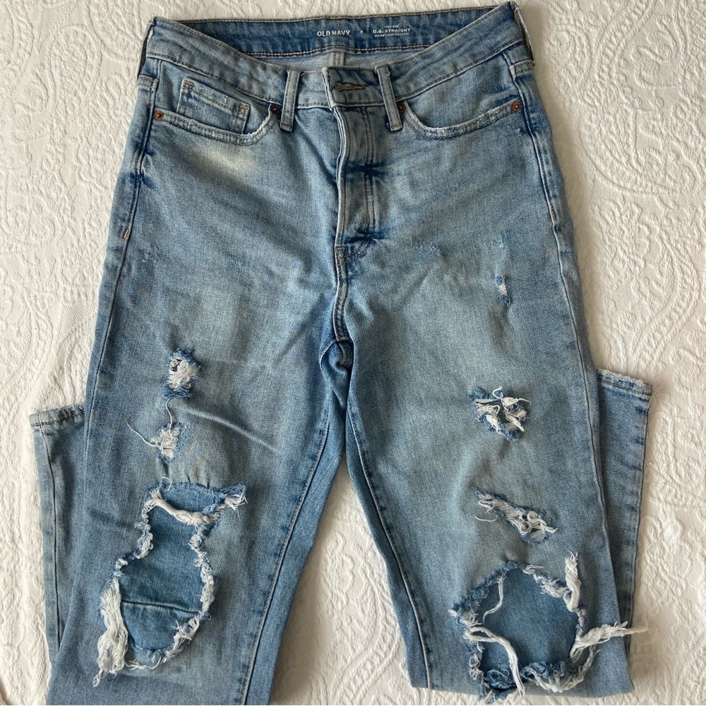 Old Navy High Rise O.G. Straight Button-Fly Distressed Jeans Sz 8